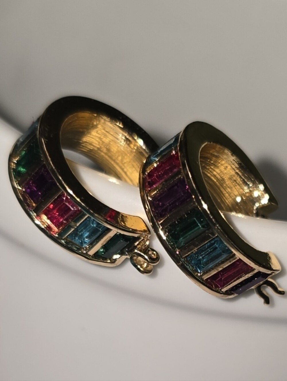 Gold-tone Multicolor Baguette Hoop Earrings - Women Jewelry